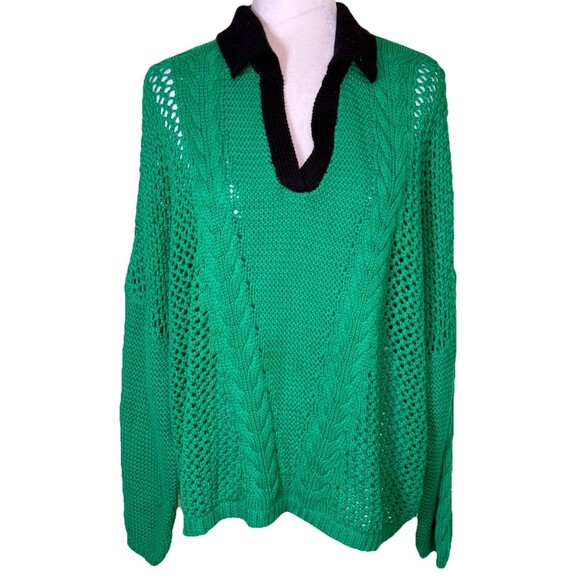 Woman’s Green Open Chunky Knit Sweater Slouchy Preppy Coastal Grandma Size 3XL - Picture 1 of 8